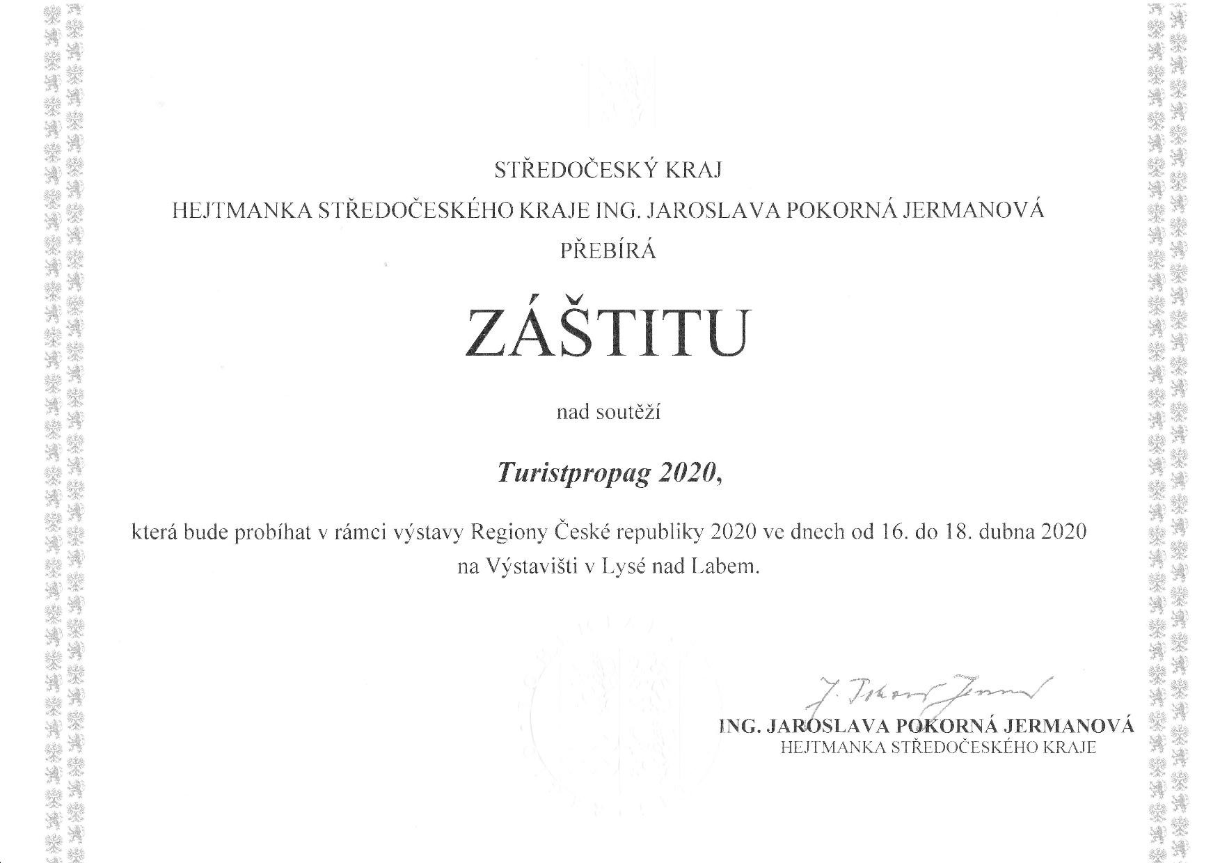 Certificate of auspices for TURISTPROPAG 2020